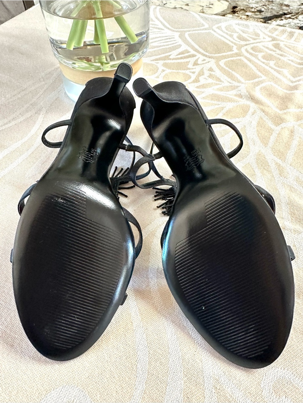 The Touch of Nina Black Beaded Fringe Dress Sandals Heels Size 9M - Picture 8 of 9